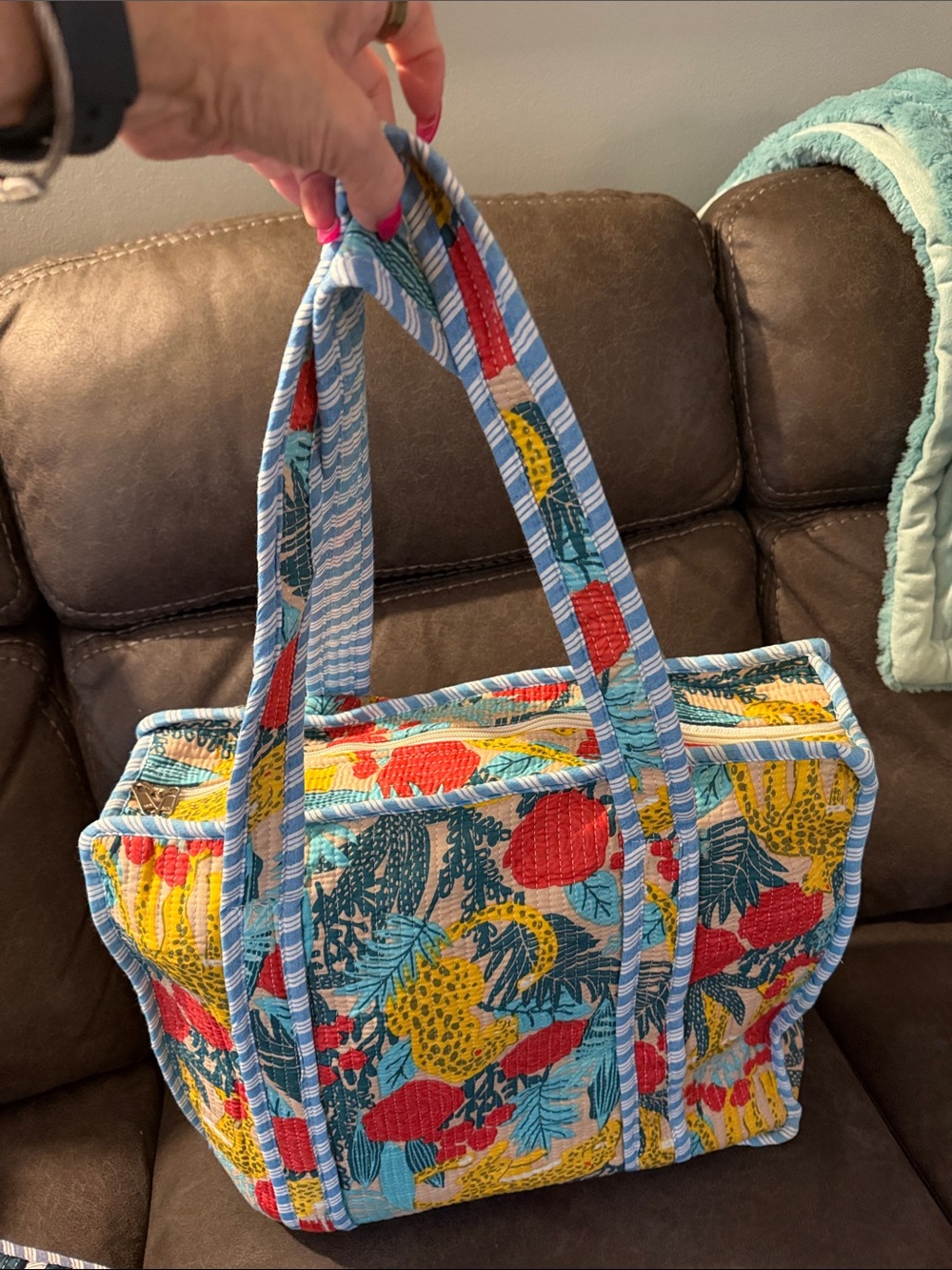 Karma Highway Quilted Cotton Tote Bag - Vibrant Floral Botanical Print
